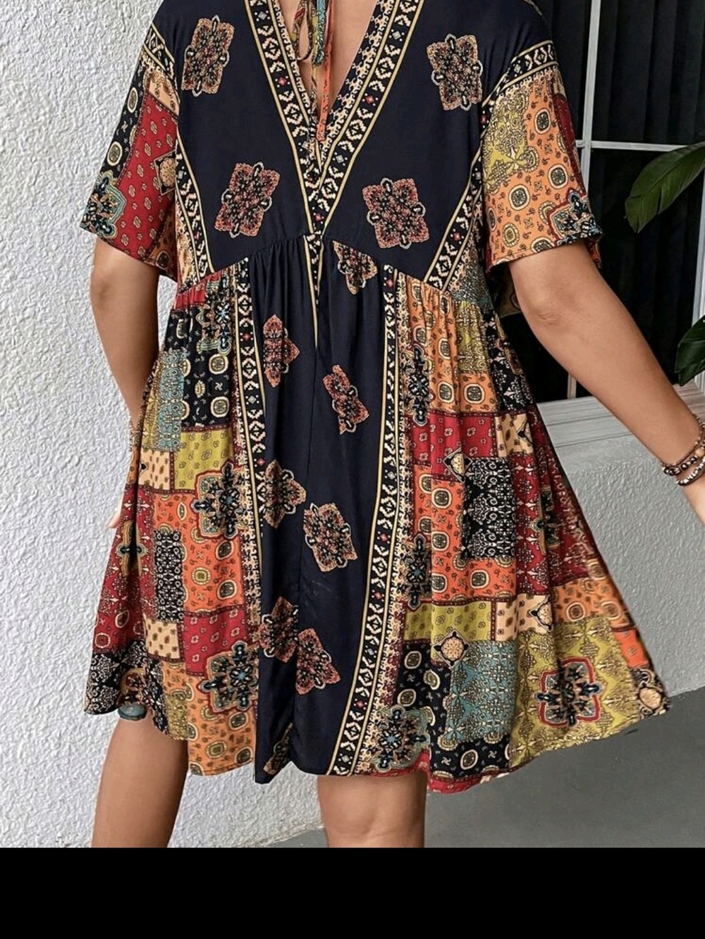 Boho V-Neck Swing Dress in Multicolor Very Soft Xl - Picture 2 of 3